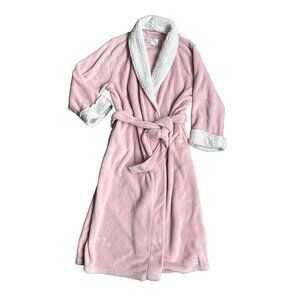 Oscar De La Renta Bathrobe Womens L Pink Wrap Plush Soft Wrap Tie Long Lounge